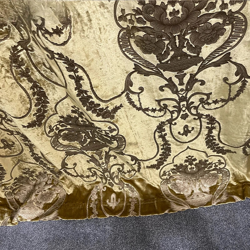 Rideaux occultants de luxe en feuille de velours de soie, estampage doré, pour salon, chambre à coucher, salle à manger, Nature, taille verticale personnalisée, Tulle blanc