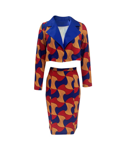 Costume deux pièces pour femmes Dashiki, manches longues, ensemble haut nombril exposé, jupe Midi imprimée, ensemble décontracté pour femmes