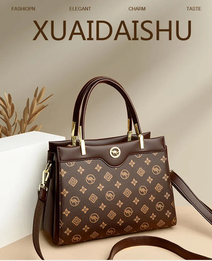 Sac fourre-tout rétro de grande capacité, sac à main imprimé couleur assortie Simple, cadeau pour maman, sac à bandoulière Simple, fermeture à glissière, autre matériau