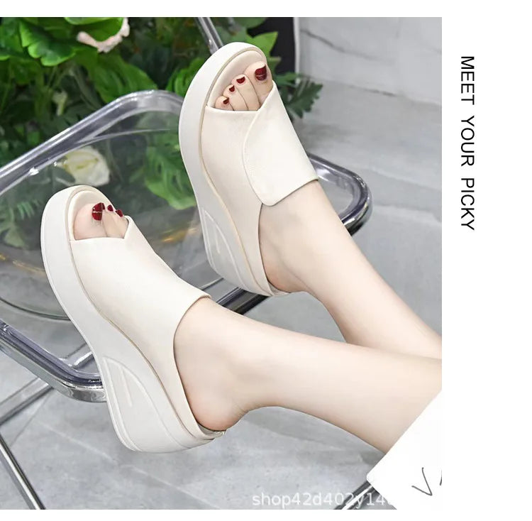 Nouvelles femmes sandales femmes pantoufles noir plate-forme compensée bout ouvert femmes orthopédie fond épais plage talons hauts diapositives