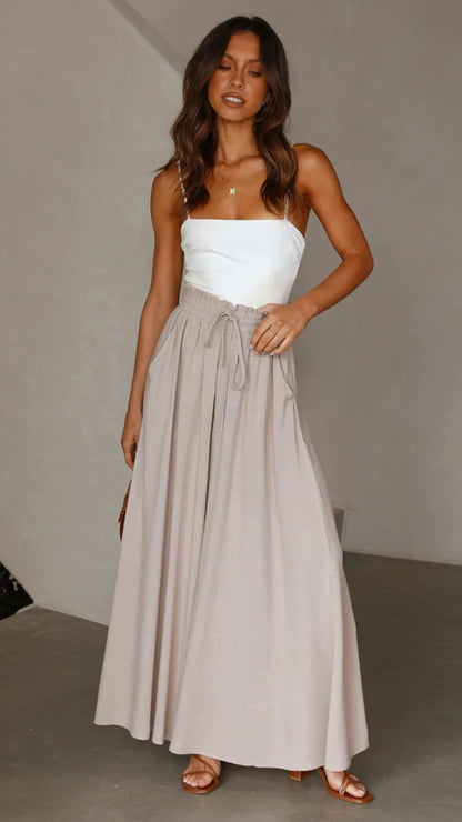 Pantalon d'été à jambes larges pour femmes avec ceinture élastique