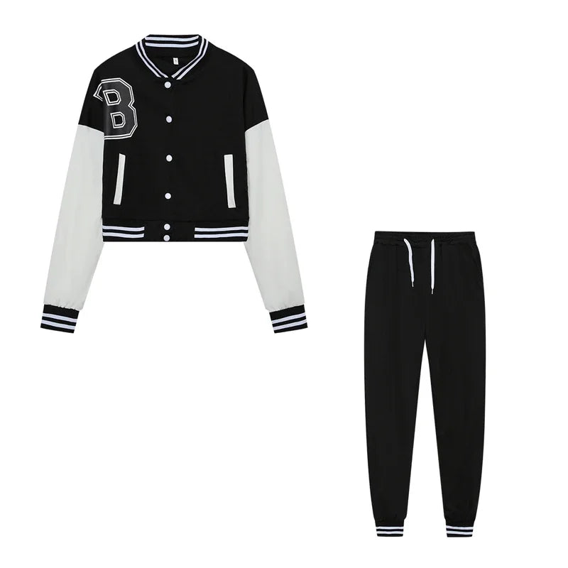 European and N Women's Wear B Monochrome Jacket Single-breasted Monochrome Printed Baseball Suit