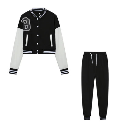 European and N Women's Wear B Monochrome Jacket Single-breasted Monochrome Printed Baseball Suit