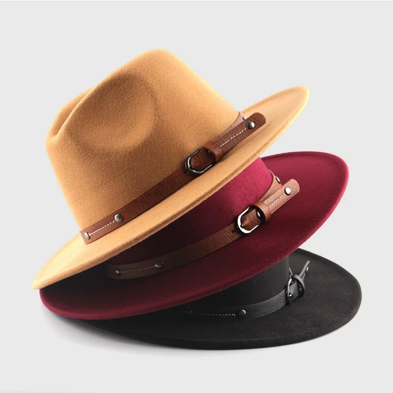 Chapeau Fedora en laine pour hommes et femmes, casquette de Jazz à large bord, Imitation laine, chapeau britannique en feutre d'église, automne hiver