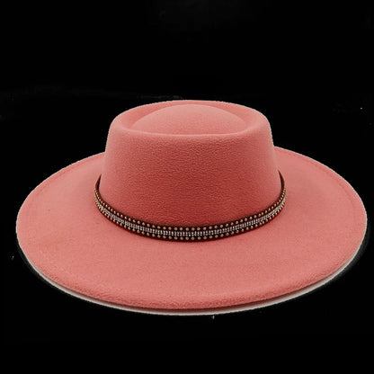 Chapeau fedora rose 8cm, haut convexe concave, chapeau de jazz pour femmes et hommes, chapeau fedora classique à dessus plat