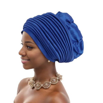 Turban Africain Plissé pour Femme, Déjà Fait, Cravates de Sauna, Bonnet Auto Gele, Hijab Musulman, Mariage Nigérian, Chapeau Rond