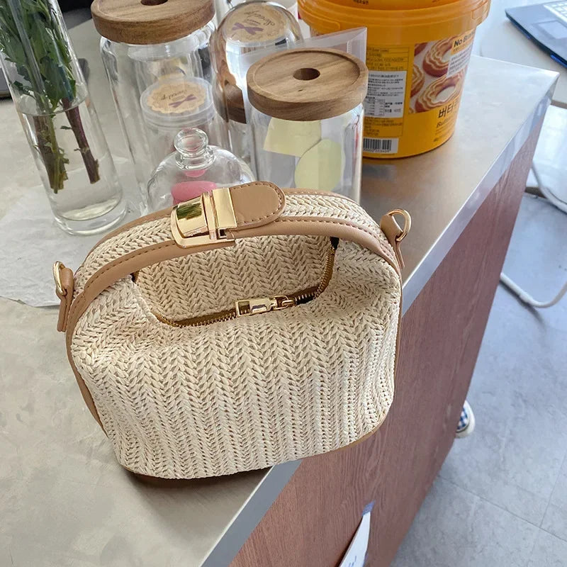 Yogodlns été petit sac à main en paille sac à bandoulière tendance tissé seau sac à bandoulière décontracté bord de mer sac de plage filles poignée fourre-tout