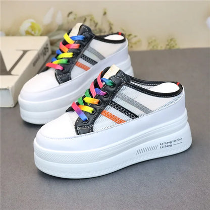 Pantoufles d'Été à Semelles Compensées pour Femmes, Chaussures Paresseuses en Maille Respirante pour Petits Pieds, Sandales à Plateforme Antidérapantes