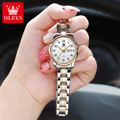 OLEVS montre à Quartz de luxe pour femmes montre élégante en acier inoxydable lumineux étanche semaine Date montre-bracelet dames robe montre