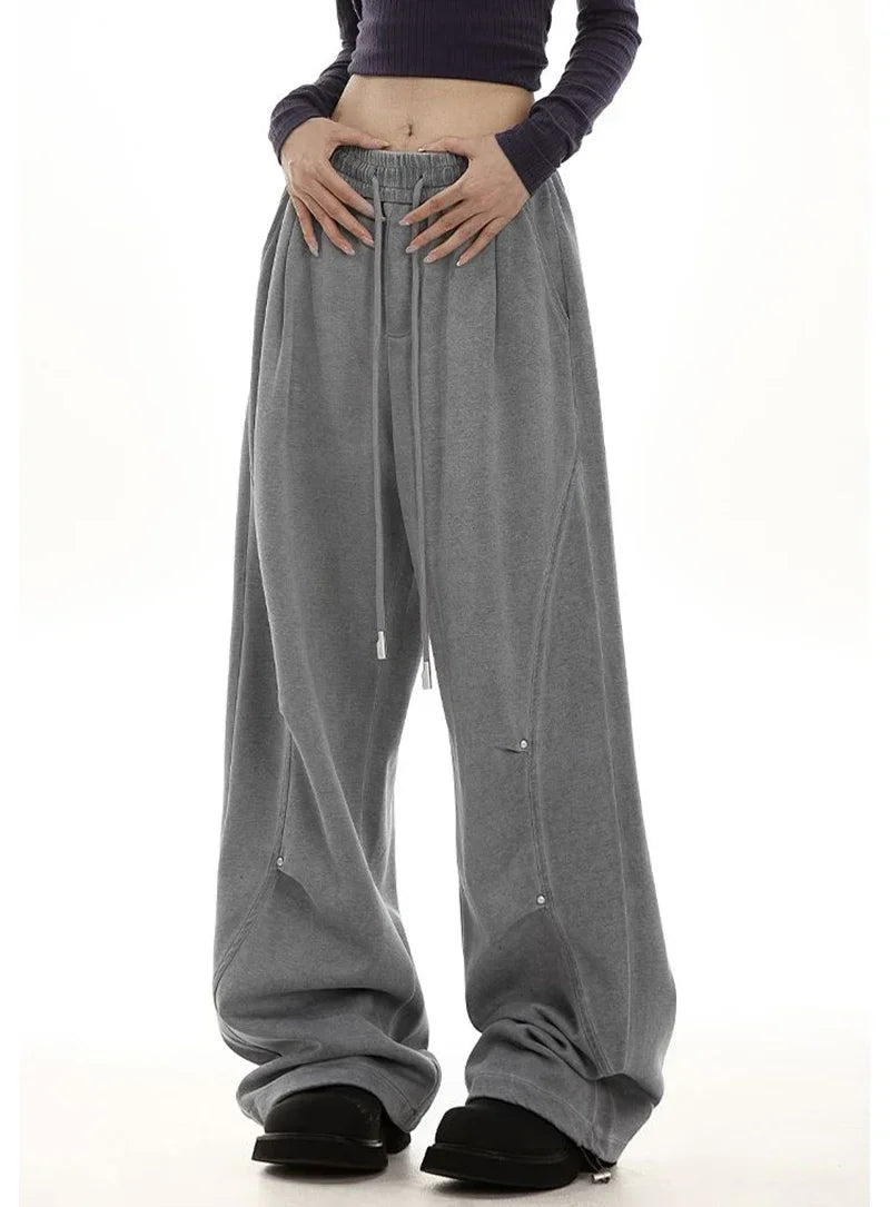 Pantalon de survêtement américain pour femmes, Streetwear, taille haute, Vintage, droit, Hip Hop, Harajuku, ample, à lacets, jambes larges, Baggy