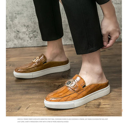 Mocassins en cuir de style britannique pour hommes, demi-chaussures marron, chaussures à enfiler, confortables et respirantes, haute qualité, été