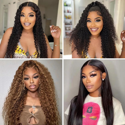 Perruque Lace Closure Wig sans colle bouclée, cheveux naturels, Deep Wave, HD, 13x6, pre-à-porter, densité 200