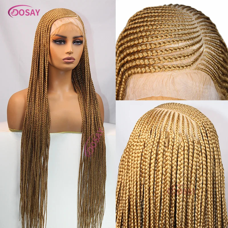 Perruques tressées en boîte Cornrow 36 pouces, perruque synthétique Blonde 613 pour femmes, perruque Lace Front Wig tressée avec raie latérale de haute qualité, perruque Faux Locs