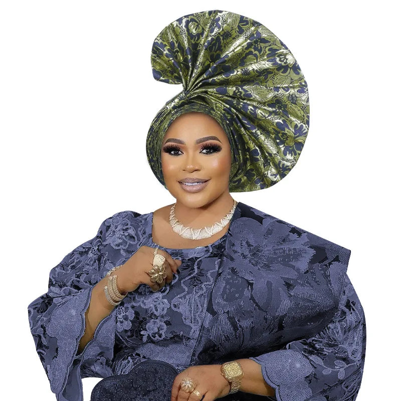 Luxe africain Aso Oke Auto Gele couvre-chef Turban casquette femmes chapeaux nigérian fête de mariage couvre-chef Bonnet tête enveloppement Hijab chapeau