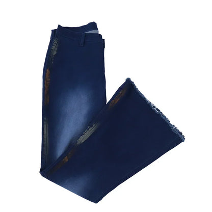 Ensemble deux pièces pour femmes, costume de Cowboy, veste en Jean, simple boutonnage, col rabattu, trou, pantalon évasé, tenues féminines, Ensemble décontracté