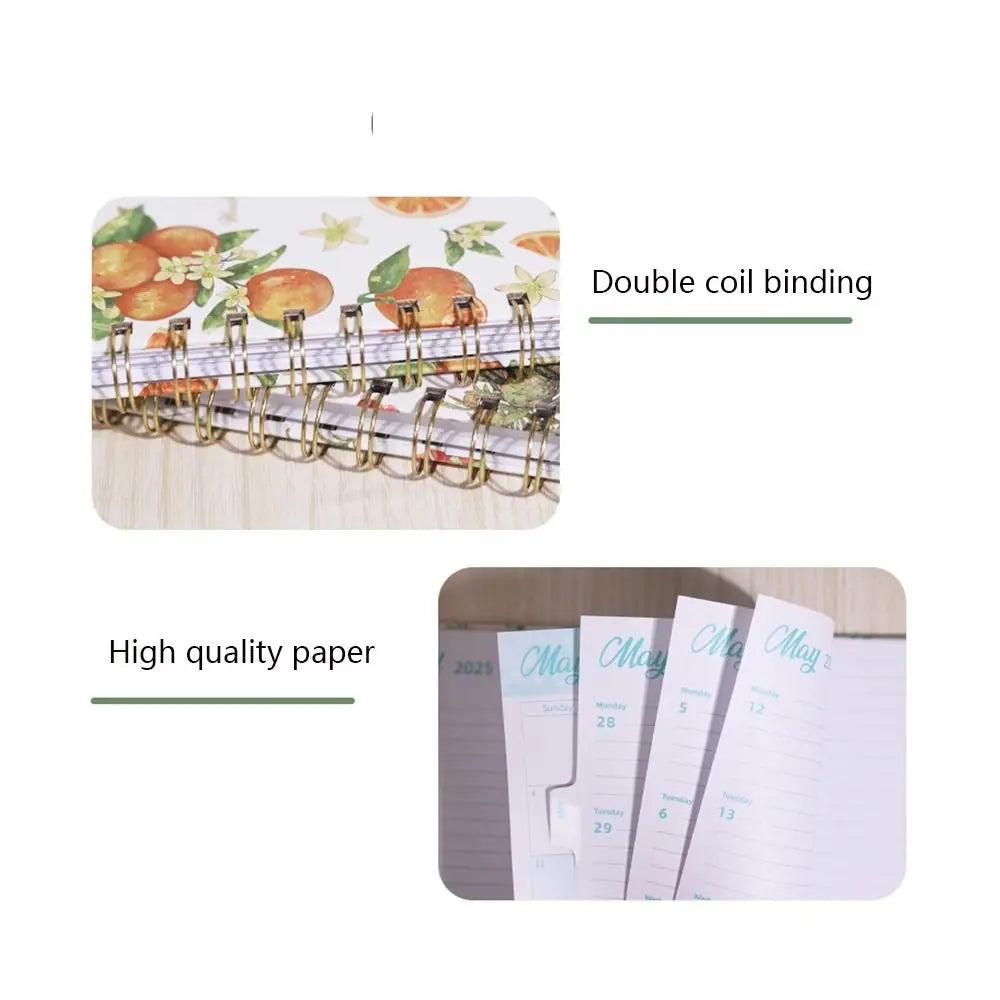 Agenda mensuel en anglais 2025, livre à bobine à feuilles mobiles, Plan hebdomadaire, carnet de notes à fleurs, organisateur de liste de choses à faire