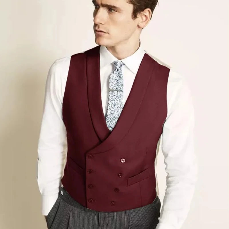 Gilet Gentleman Gris GlaDark Double Bouton avec Revers pour Homme, Régulier Slim, Glaçage Trempé, Business, Banquet de Mariage