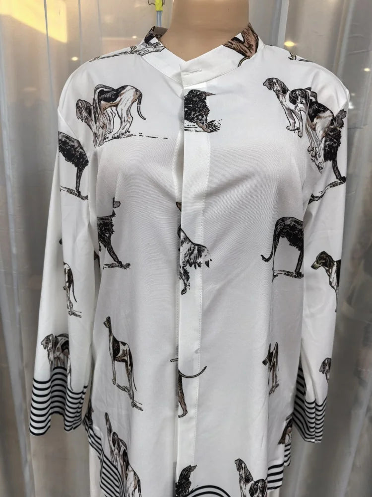 Ensemble Dashiki africain 2 pièces pour femmes, haut imprimé chien, pantalon ample, costume traditionnel, respirant, confortable, tenue décontractée, été