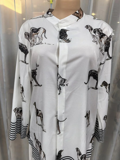 Ensemble Dashiki africain 2 pièces pour femmes, haut imprimé chien, pantalon ample, costume traditionnel, respirant, confortable, tenue décontractée, été