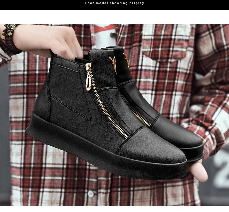 High Top Casual Shoes for Men Brand Ankle Boots Fashion White Men Skateboard Shoes Luxury Platform Sport Shoes Leather Men Boots