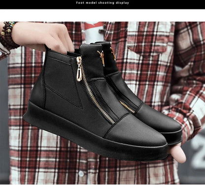 High Top Casual Shoes for Men Brand Ankle Boots Fashion White Men Skateboard Shoes Luxury Platform Sport Shoes Leather Men Boots