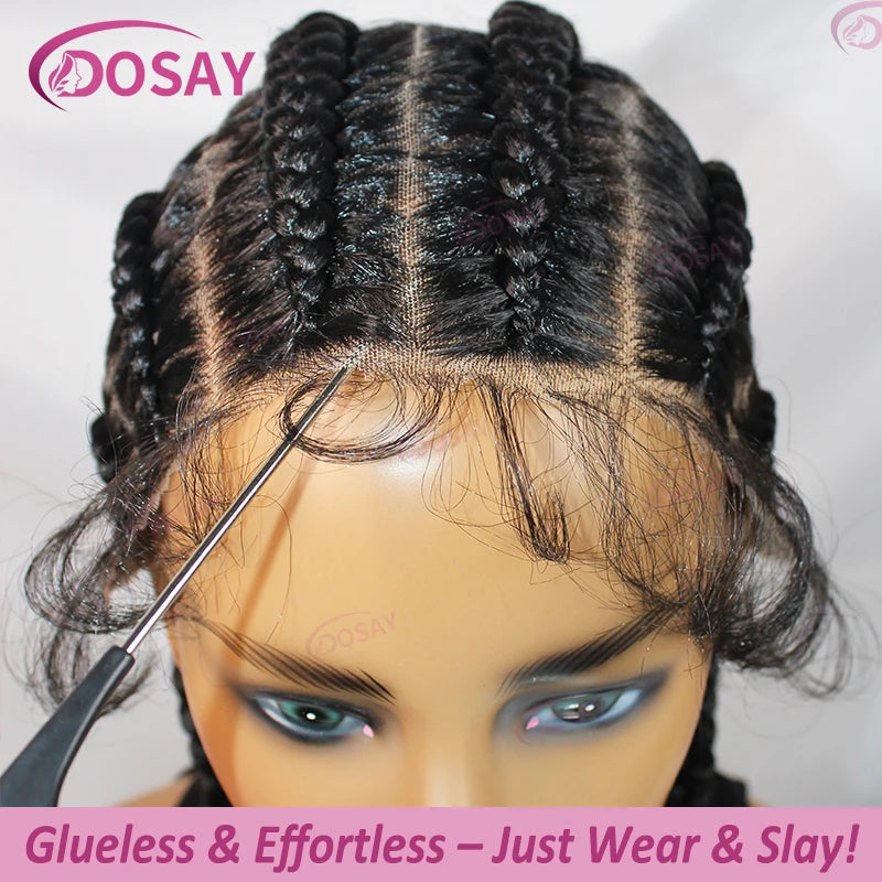 Perruques tressées sans colle synthétique pleine dentelle avant perruque tresse africaine sans noeud boîte tresses 20 "femmes perruques pour femmes perruques tressées