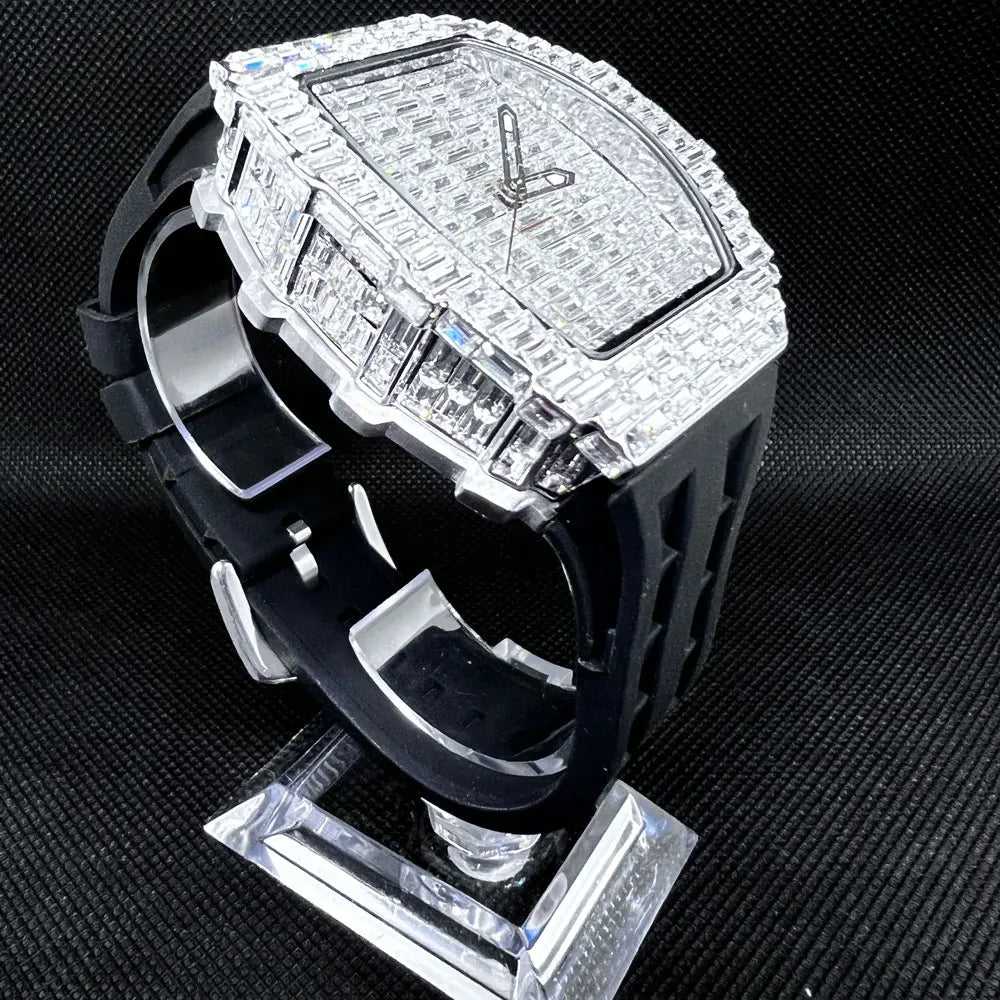 Montre-bracelet à Quartz pour hommes, marque de luxe, nouvelle collection créative, carrée, diamant scintillant, bracelet en caoutchouc, grand visage, cadeau, 2024