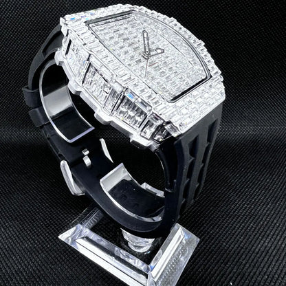 Montre-bracelet à Quartz pour hommes, marque de luxe, nouvelle collection créative, carrée, diamant scintillant, bracelet en caoutchouc, grand visage, cadeau, 2024