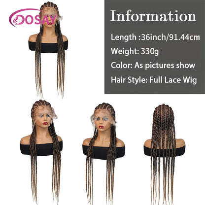 Perruque tressée en boîte sans nœuds en dentelle complète pour femmes-perruque tressée de style boîte de cornrow synthétique en forme de cœur pour un usage quotidien