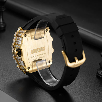 Montre-bracelet à Quartz pour hommes, marque de luxe, nouvelle collection créative, carrée, diamant scintillant, bracelet en caoutchouc, grand visage, cadeau, 2024
