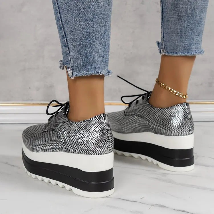 Chaussures à plateforme à talons compensés pour femmes, chaussures d'extérieur décontractées à lacets, baskets confortables à talons hauts, semelle optique de rencontre basse
