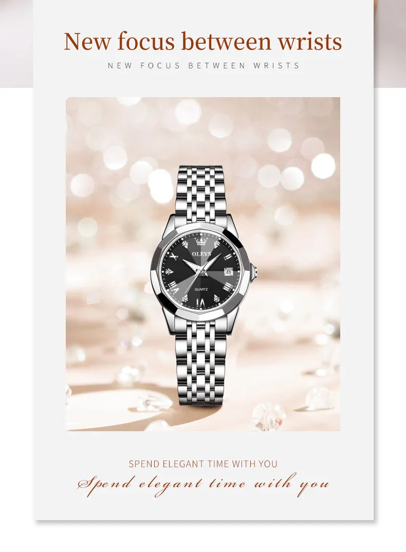 OLEVS – montre à Quartz pour femmes, élégante, mode, marque de luxe, originale, étanche, acier inoxydable, Date lumineuse