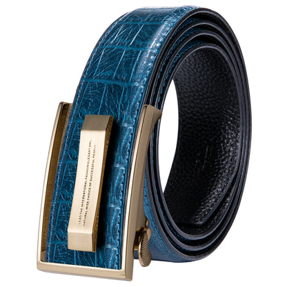 Ceinture en cuir de Crocodile bleu pour hommes, avec boucle automatique dorée, pour Jeans de Cowboy, nouvelle mode 2020