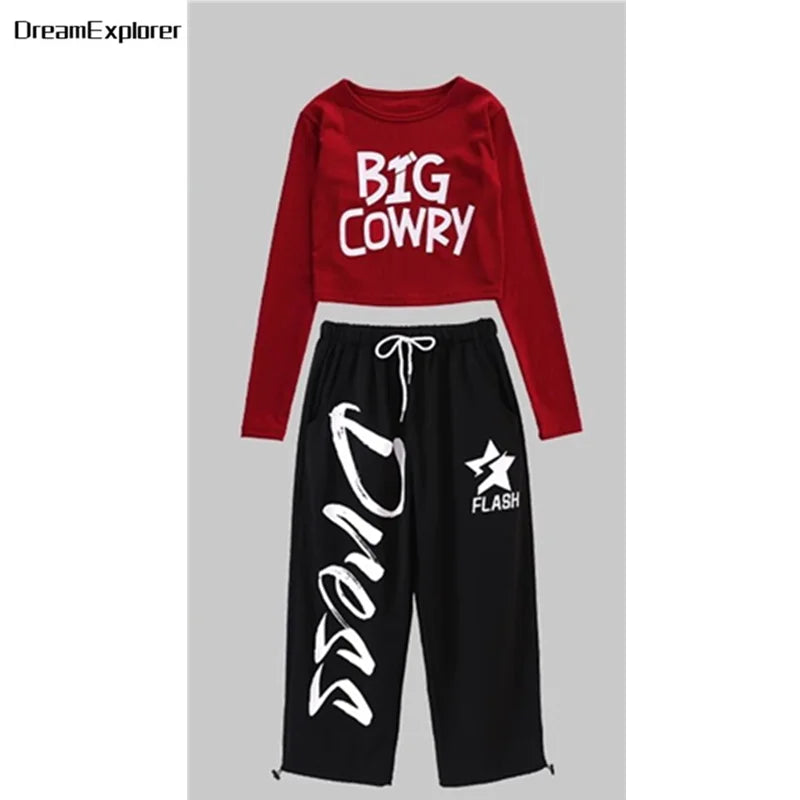 Filles K-pop haut court mode lettres Sport Joggers pantalon fille groupe vêtements ensembles enfants Hip Hop Streetwear enfants Jazz Costumes