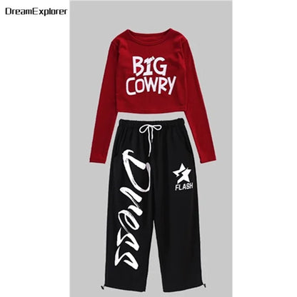 Filles K-pop haut court mode lettres Sport Joggers pantalon fille groupe vêtements ensembles enfants Hip Hop Streetwear enfants Jazz Costumes