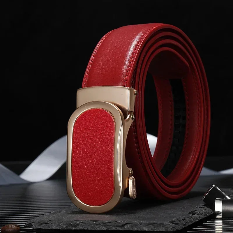 Ceinture bleue pour hommes et femmes, ceintures à boucle automatique, ceinture féminine Cinturon décontractée à la mode, vert blanc noir rouge disponible