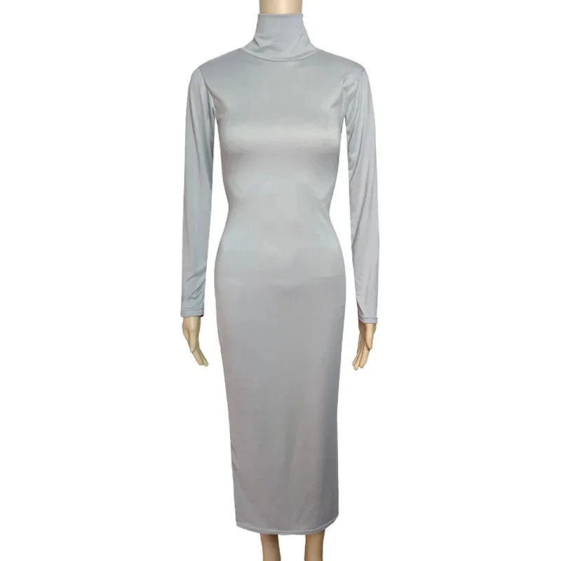 Robe longue à col haut pour femme, couleur unie, Sexy, élégante, transfrontalière, B105, AE, Stockpile, à la mode, automne