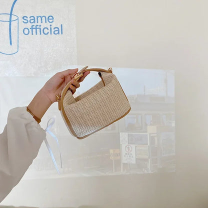 Yogodlns été petit sac à main en paille sac à bandoulière tendance tissé seau sac à bandoulière décontracté bord de mer sac de plage filles poignée fourre-tout