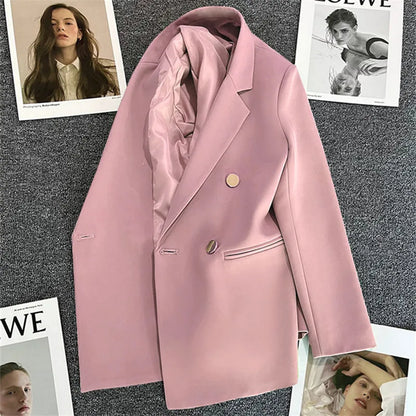 Couleur bonbon OL Blazer printemps automne cranté à manches longues Double boutonnage bouton en métal mince poche Blazer manteaux ZXFS-S602