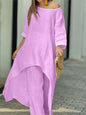 BERAKAH SUPREME - Ensemble pantalon Long en coton et lin pour femmes, mode solide, décontracté, hauts irréguliers, jambes larges, costumes de bureau, ensemble deux pièces, vêtements