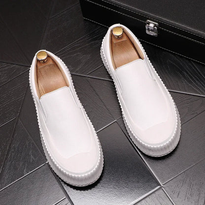 Mocassins en cuir à plateforme épaisse pour hommes, chaussures décontractées, chaussures de planche plates rehaussantes, nouveau, 2025