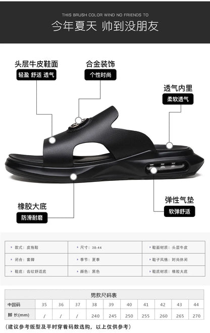 Luxury Men's Genuine Leather Sandals Classic Roman Men Shoes Slippers Soft Comfortable Men Non-slip Walking Slippers Footwea