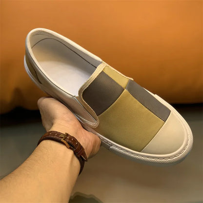 Printemps nouveaux hommes en cuir à semelles épaisses simples et à la mode couleur bloqué chaussures décontractées