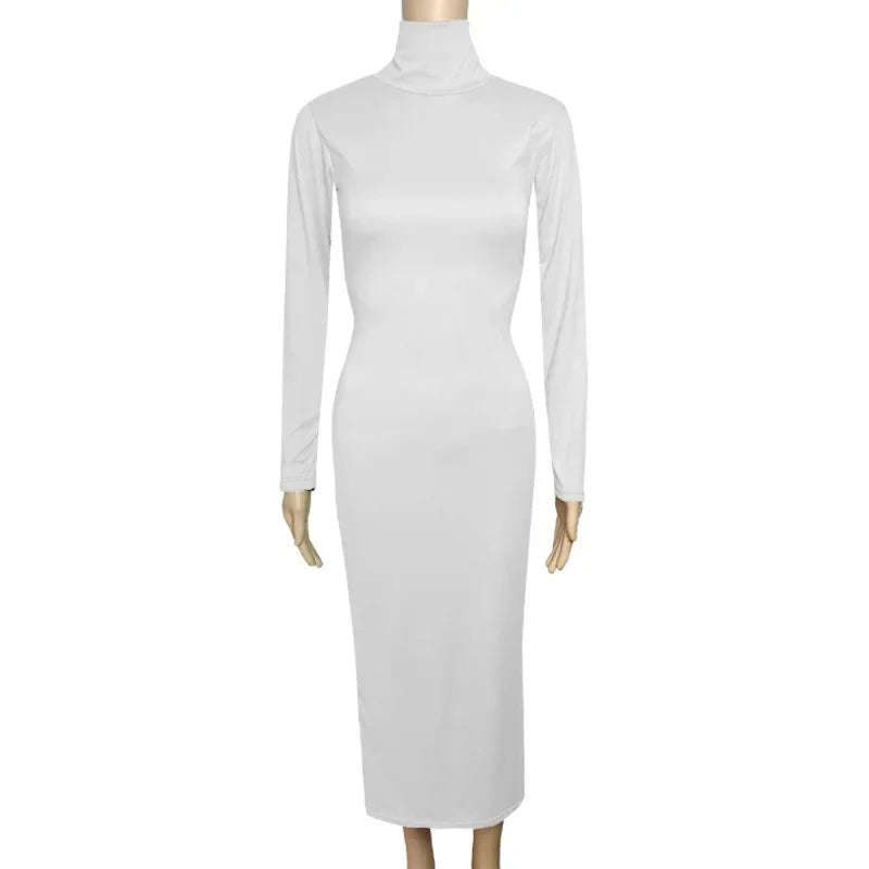 Robe longue à col haut pour femme, couleur unie, Sexy, élégante, transfrontalière, B105, AE, Stockpile, à la mode, automne