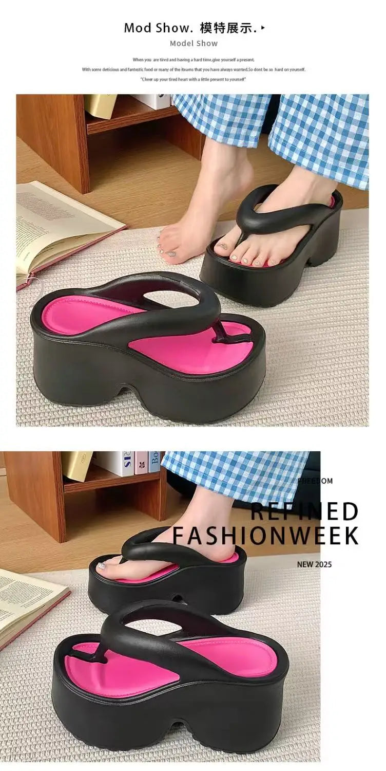 Tongs compensées à Clip pour femmes, sandales de plage à plateforme épaisse, semelle épaisse, pantoufles Eva à talons hauts, été 2025
