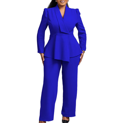 BERAKAH SUPRÊME - Femmes deux pièces ensemble élégant manches longues hauts taille haute pantalon pantalon modeste Peplum bureau dames vêtements de travail costume d'affaires nouveau