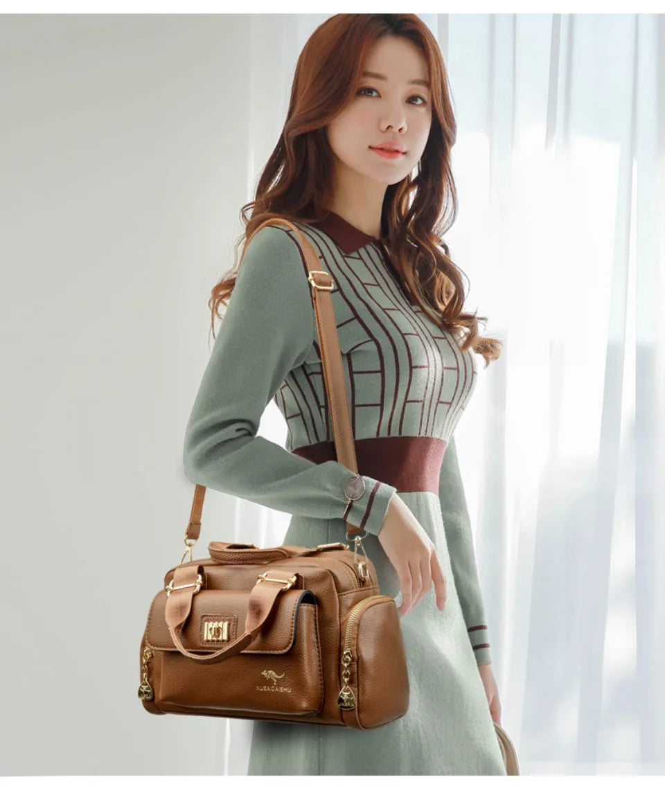 Sac à bandoulière en cuir PU de haute qualité pour femmes, fourre-tout, sacoche multi-poches pour les déplacements quotidiens