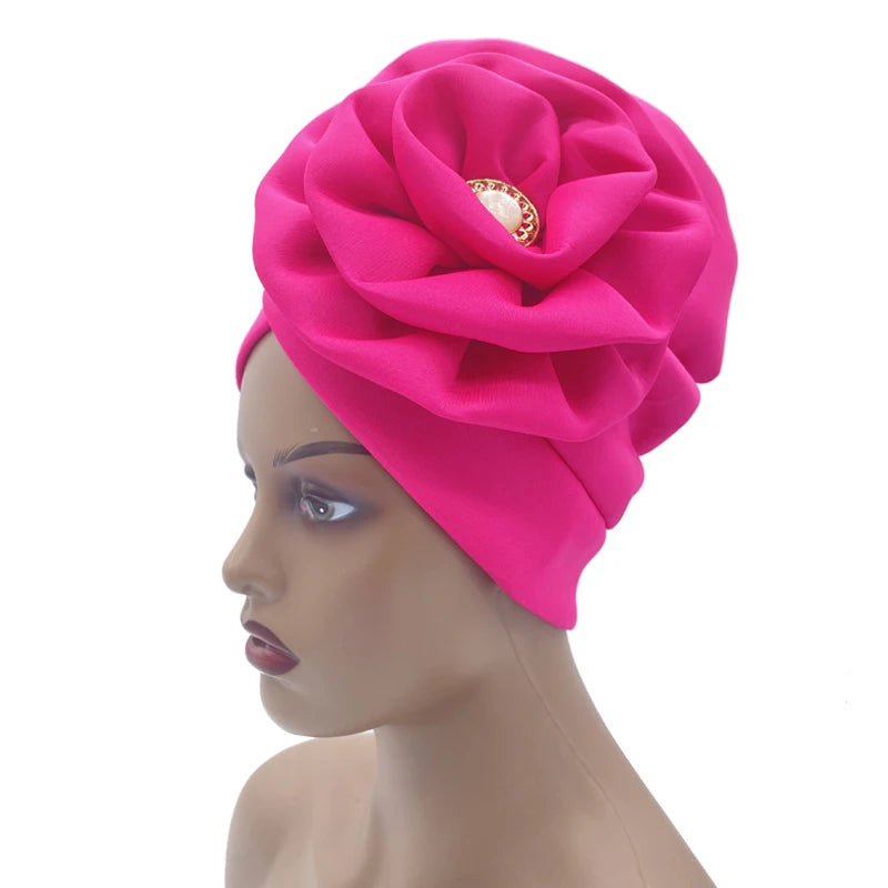 Turban Africain à Grande Fleur pour Femme, Foulard de Sauna Musulman à la Mode