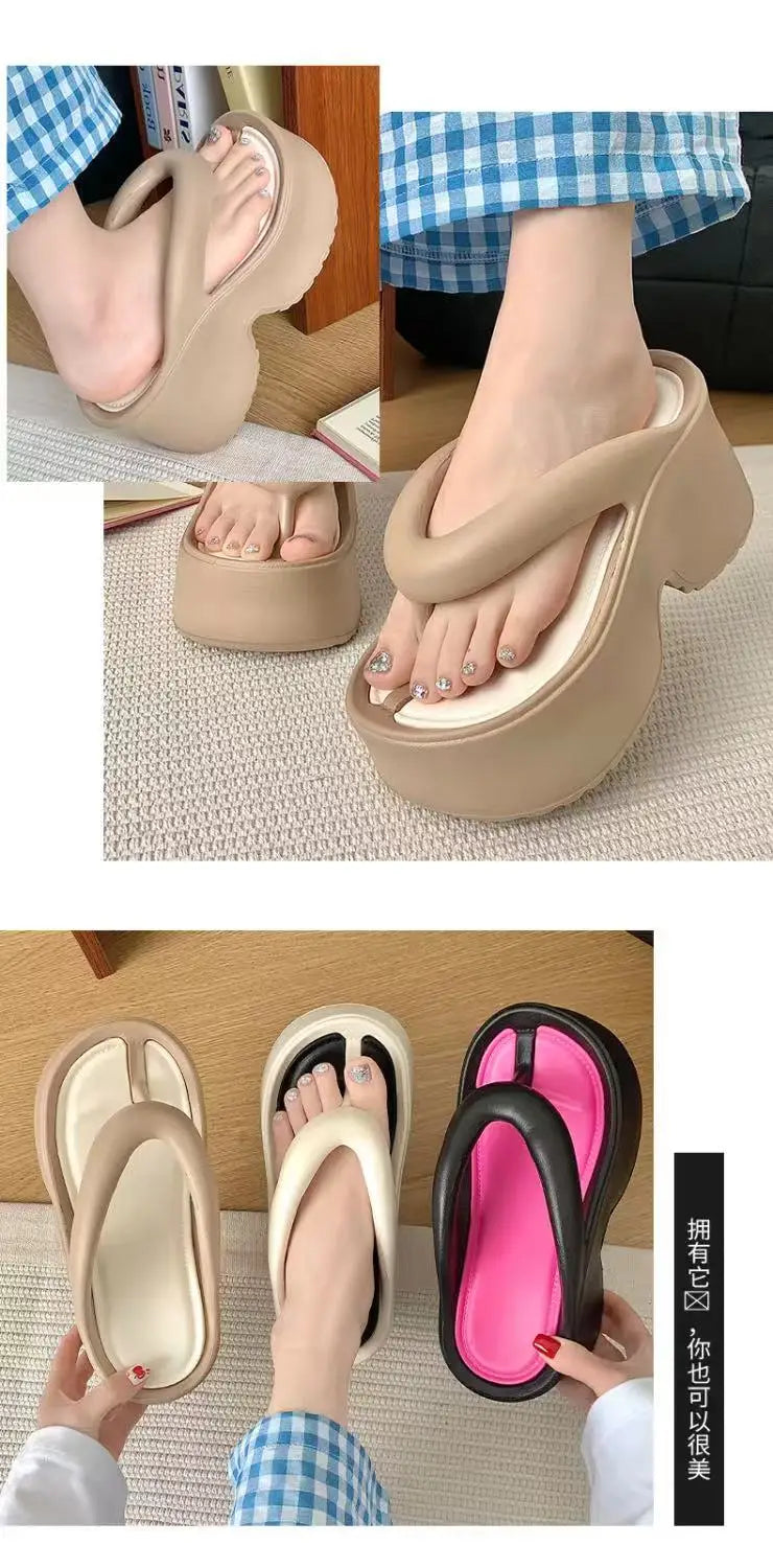 Tongs compensées à Clip pour femmes, sandales de plage à plateforme épaisse, semelle épaisse, pantoufles Eva à talons hauts, été 2025