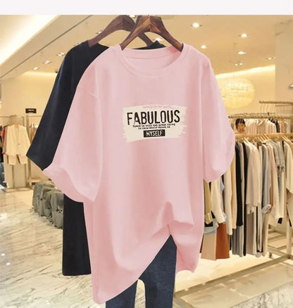 T-shirt à manches courtes et col rond pour femmes, t-shirts basiques en pur coton, t-shirt décontracté, pulls College de lettres, mode élégante d'été, 45-105 noix